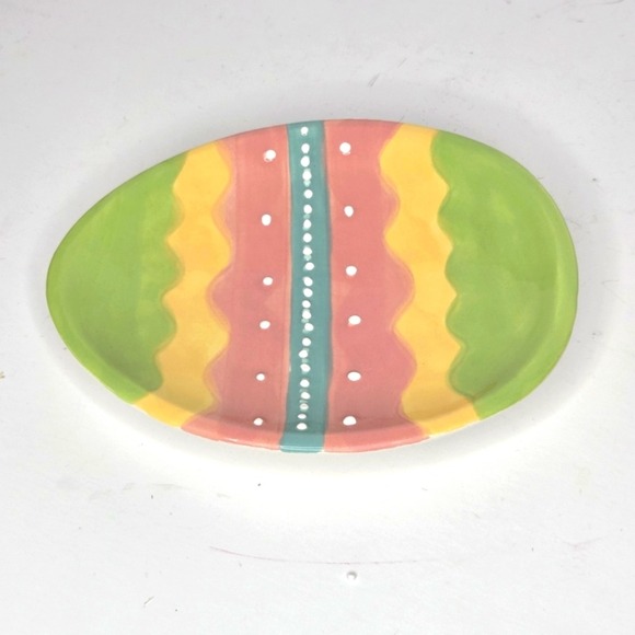 johanna parker Other - Johanna Parker Colorful Oval Easter Egg Shaped Ceramic Plate Spoon Rest